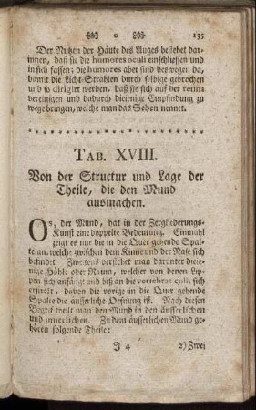 Tab. XVIII. Von der Structur und Lage der Theile, die den Mund ausmachen.