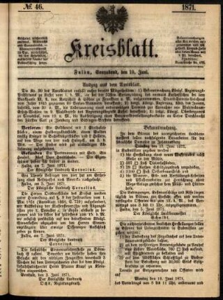Ausgabe vom Samstag, den 10. Juni 1871.