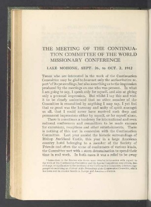 The meeting of the continuation comittee of the world missionary conference