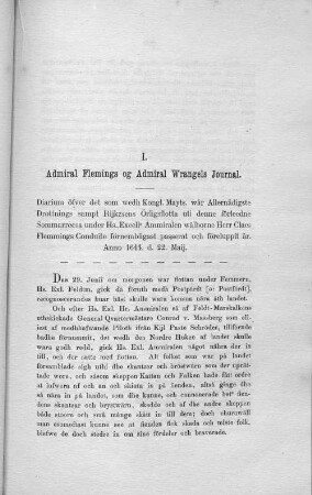 I. Admiral Flemings og Admiral Wrangels Journal.