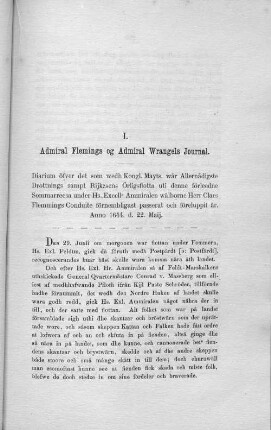 I. Admiral Flemings og Admiral Wrangels Journal.