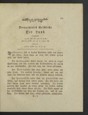 Dreyzehentes Geschlecht. Der Hund.
