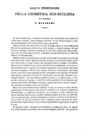 Saggio di Interpretazione della Geometria Non-Euclidea.