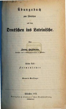 Übungsbuch zum Übersetzen aus dem Deutschen ins Lateinische, 1