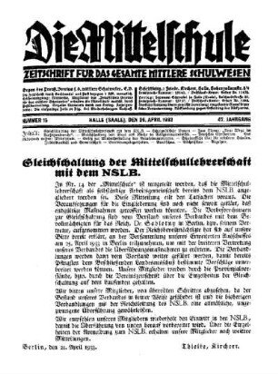 Gleichschaltung der Mittelschullehrerschaft mit dem NSLB