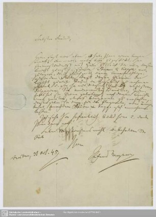 An Friedrich Gerstäcker - Mscr.Dresd.Aut.812 : Dresden, 31.10.1845