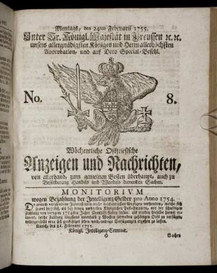 No. 8. Montags, den 24ten Februarii, 1755.
