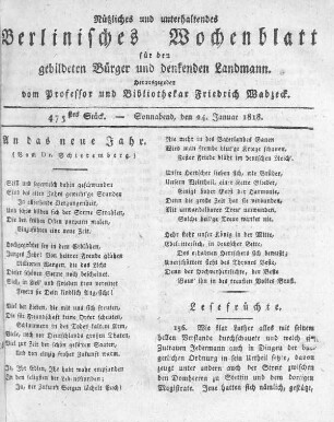 473stes Stück, Sonnabend den 24. Januar 1818