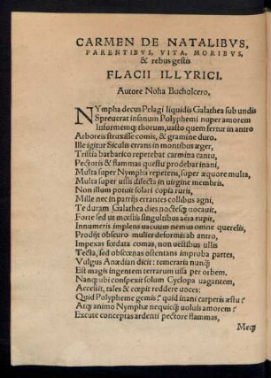Carmen De Natalibus, Parentibus, Vita, Moribus, & rebus gestis Flacii Illyrici.