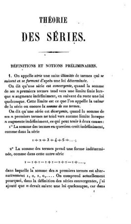 Définition des séries. Convergence. Divergence. De la série harmonique. Les Termes d'une série.
