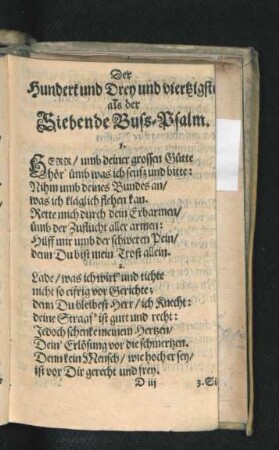 Der Hundert und Drey und viertzigste als der Siebende Buss-Psalm.