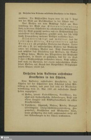 Verhalten beim Auftreten ansteckender Krankheiten in den Schulen