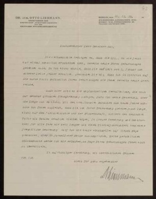 43-44: Brief und Visitenkarte von Otto Liebmann an Otto von Gierke, Berlin, 31.12.1920 - 10.1.1921