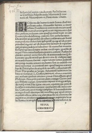 Oratio ad Alexandrum VI. pontificem maximum : Rom, 1492.11.05