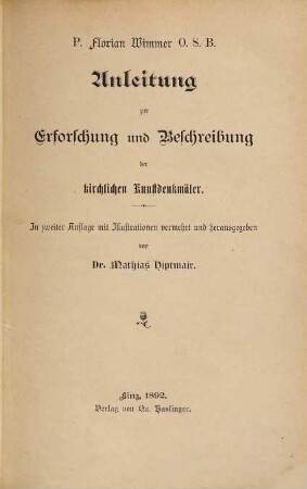 Anleitung zur Erforschung und Beschreibung der kirchlichen Kunstdenkmäler