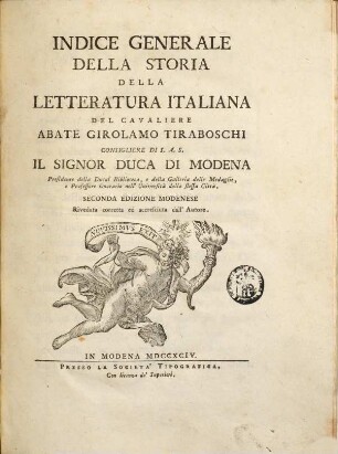 Storia della letteratura italiana. [9], Indice generale
