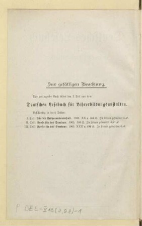 Zur gefälligen Beachtung