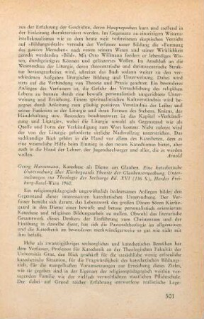 501-502 [Rezension] Hansemann, Georg, Katechese als Dienst am Glauben