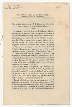 Hiver de 1854-1855. - Lettre de M. Kaemtz sur les relations entre les pluies et les hauteurs barométriques.