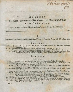 I. Chronologisches Verzeichniß der in diesem Bande enthaltenen Gesetze und Verordnungen