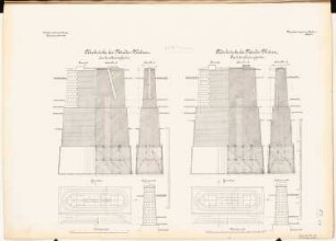 Oderbrücke, Niederwutzen: Linker und rechter Strompfeiler: Ansichten, Grundrisse, Schnitte 1:100