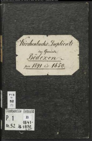 Kirchenbuchduplikat der katholischen Gemeinde Bödexen, Kreis Höxter (GHT 1841-1850) (Gemeinde: Katholische Gemeinde Bödexen, Kreis Höxter)