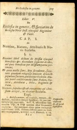 Cap. I. De Nomine, Natura, Attributis & Notis Ecclesiae.