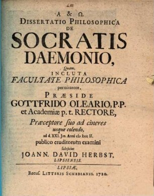Dissertatio Philosophica De Socratis Daemonio