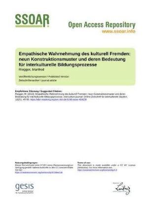 Empathische Wahrnehmung des kulturell Fremden: neun Konstruktionsmuster und deren Bedeutung für interkulturelle Bildungsprozesse