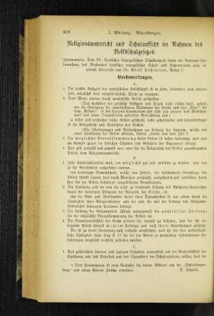 Religionsunterricht und Schulaufsicht im Rahmen des Volksschulgesetzes : (Promemoria, Dem IX. Deutschen Evangelischen Schulkongreß sowie der Vertreter-Versammlung des Verbandes deutscher evangelischer Schul- und Lehrervereine ganz ergebenst überreicht)