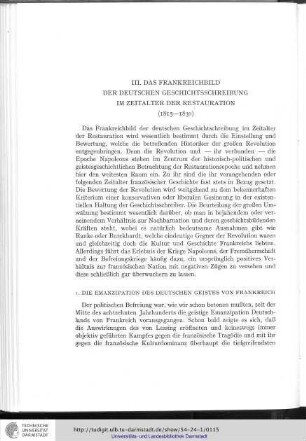 III. Das Frankreichbild der deutschen Geschichtsschreibung im Zeitalter der Restauration (1815-1830)