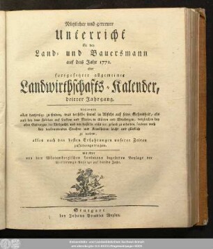 3.1772: Nützlicher und getreuer Unterricht für den Land- und Bauersmann : auf das Jahr ...