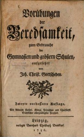 Vorübungen der Beredsamkeit : zum Gebrauche der Gymnasien und größern Schulen