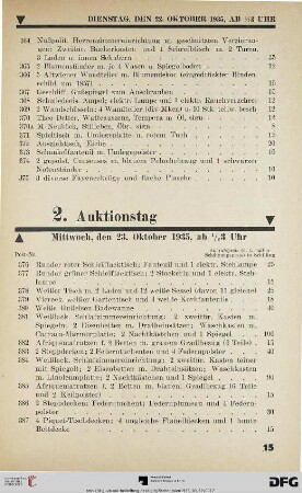 2. Auktionstag Mittwoch, den 23. Oktober 1935, ½ 3 Uhr (Nr. 376-750)