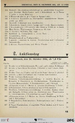 2. Auktionstag Mittwoch, den 23. Oktober 1935, ½ 3 Uhr (Nr. 376-750)