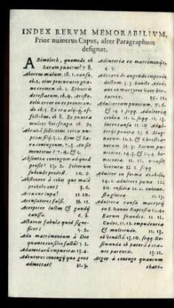 Index Rerum Memorabilium, Prior numerus Caput, alter Paragraphum designat.
