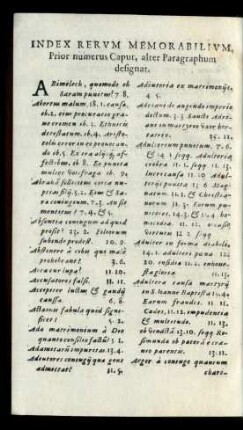 Index Rerum Memorabilium, Prior numerus Caput, alter Paragraphum designat.