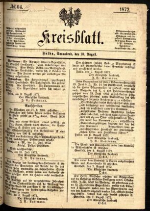 Ausgabe vom Samstag, den 10. August 1872.