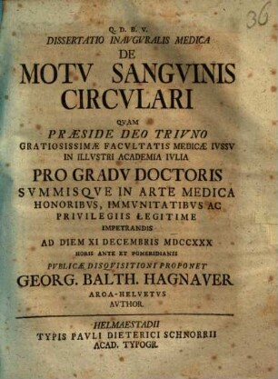 Diss. inaug. med. de motu sanguinis circulari