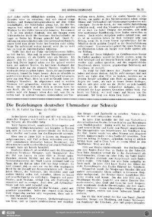 Die Beziehungen deutscher Uhrmacher zur Schweiz (III)