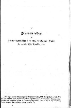 P. Zusammenstellung der Final-Abschlüsse der stadt-Haupt-Kasse