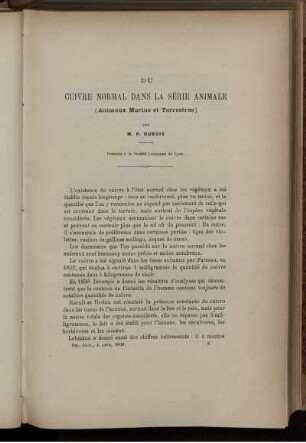 Du Cuivre Normal Dans La Série Animale (Animaux Marins et Terrestres)
