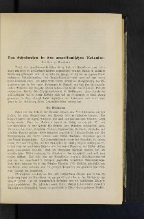 Das Schulwesen in den amerikanischen Kolonien.