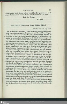 Friedrich Wilhelm Joseph von Schelling an August Wilhelm von Schlegel, München, 18.08.1811