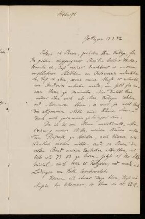 Bl. 2: Brief von Paul de Lagarde an Julius Zupitza, in einer Abschrift von Anna de Lagarde, Göttingen, 13.3.1882