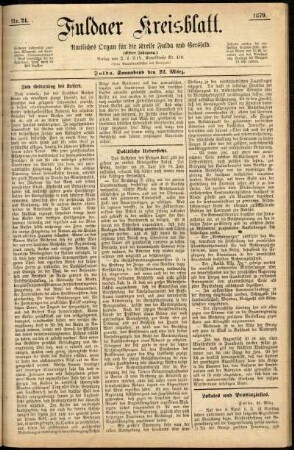 Erste Ausgabe vom Samstag, den 22. März 1879.
