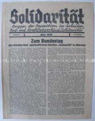 Mitteilungsblatt der (kommunistischen) Opposition im Arbeiter-Rad- und Kraftfahrerbund "Solidarität" zum Bundestag in München
