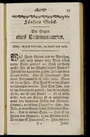 Fünftes Stück. Der Segen eines Communicanten.