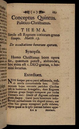 689-699, Conceptus Quintus Politico-Christianus. - Conceptus Sextus Ascetico-Moralis.