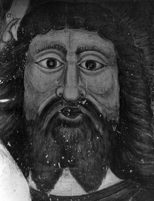 Heiliger Christopherus : Heiliger Christopherus. Wandmalerei (1451/1500). Kopf. Irschen, Filialkirche Sankt Andreas